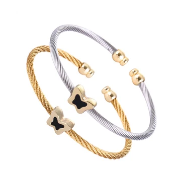 

Chran Enamel Butterfly Design Stainless Steel Cable Wire Bangles for Women