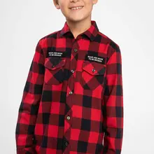 Дефакто, осенняя рубашка в клетку с длинными рукавами для мальчиков, Классическая рубашка в клетку красного и черного цвета для мальчиков Детский топ с карманами, Shirts-J2727A618AU