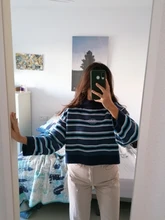 Harajuku-Jersey de algodón con rayas para mujer, Jersey largo y bonito de calle, 2018