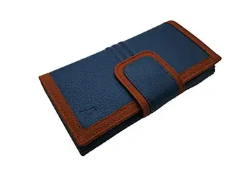 

Wallet for women in leather, two separate departments wallet, wallet and card holder, 19x10 cm. (Blue-leather)