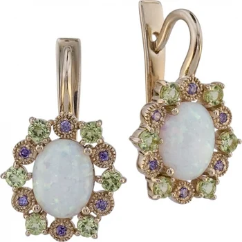 

Aloris earrings with Opals, хризолитами and cubic zirconia in red gold