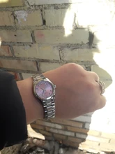 CHRONOS-Reloj de acero inoxidable con diamantes de imitación para mujer, pulsera de plata, cuarzo, resistente al agua, analógico, de negocios, esfera rosa y azul