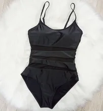 Riseado-bañador Vintage de una pieza para mujer, ropa de baño de malla, traje de baño negro con correa, ropa de playa, trajes de baño XXL 2021
