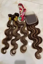 Ali Coco-mechones de pelo brasileño con degradado, extensiones de cabello humano Remy de color resaltado con cierre, P4/30