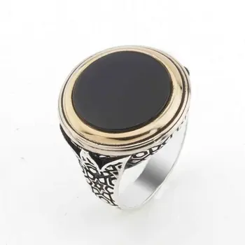 

Round Black Onyx Sterling Silver Men 'S Ring