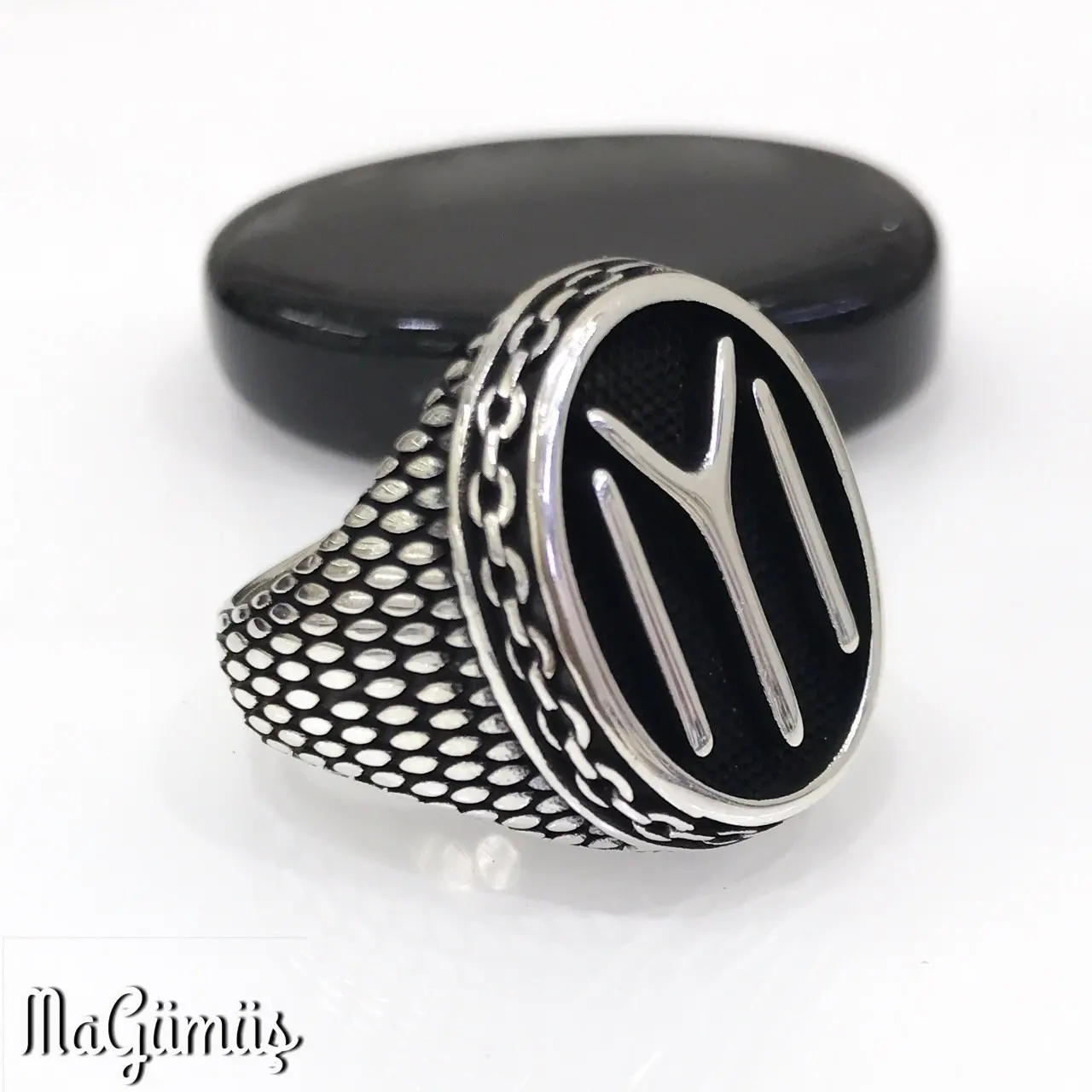 

GOOD Kayi Length Crested Simple Sterling Stylish Silver Mens Ring