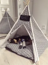 Pet Teepee Dog & Cat Bed White Canvas Dog Cute House-Portable Washable Dog Tents 