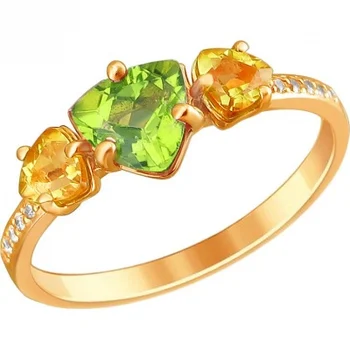 

Esthete ring with хризолитом, citrine and cubic zirconia in red gold
