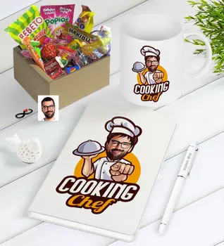 

Personalized Men Chef Caricature Of Nostalgic Lezzetler Notebook Pen Mug Gift Seti-15
