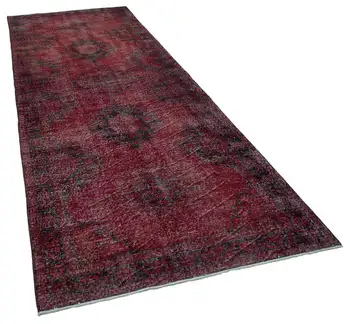 

146x390 Cm Red Handmade English Over Dyed Runner Rug-5x13 Ft