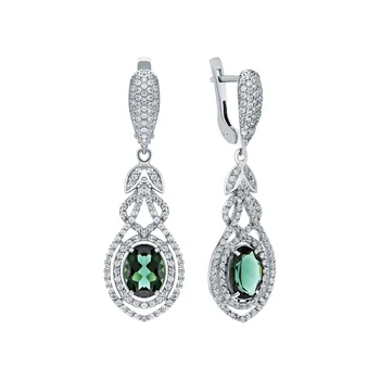 

Silver earrings with cubic zirconia and tourmaline imitation sunlight sample 925