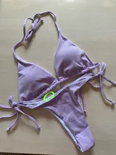 Tankini-traje de baño pequeño para mujer, microbikini azul, conjunto de bikini brasileño de estilo vendaje púrpura de cintura baja, traje de baño de dos piezas