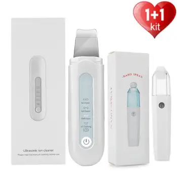 

Ultrasonic Ion Skin Scrubber Cleaner Face Lift Peeling Extractor Pore Deep Beauty Device + Facial Steamer Sprayer Acne Removal