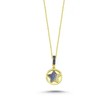 

Angemiel 925 Sterling Silver Blue Scales Nano Stone Star Necklace-Gold Plated