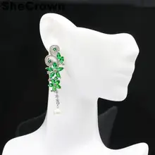 57x15 мм Необычные Длинные, большие, созданный зеленый изумруд, белый жемчуг, подарок для женщин, серебряные серьги