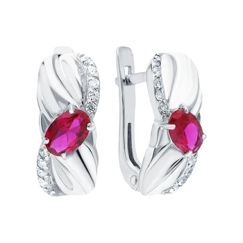 

Silver earrings with cubic zirconia and rubies synthetic sunlight sample 925