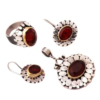

Sequin Handmade Root Ruby Stone Silver Set 1232Hand Made Silver Jewellery Set