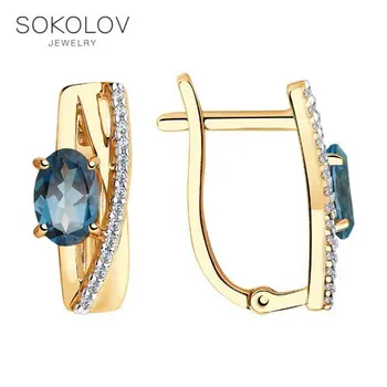

Drop Earrings with stones SOKOLOV gold blue topaz and cubic zirkonia fashion jewelry 585 women's male, long earrings
