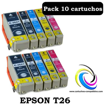 

Epson T26 Pack 10 compatible XP-510 XP-520 XP-600 XP-605 XP-610 XP-615 XP-620 XP-625 XP-700 XP-710 XP-720 XP-800 XP-810 XP-820