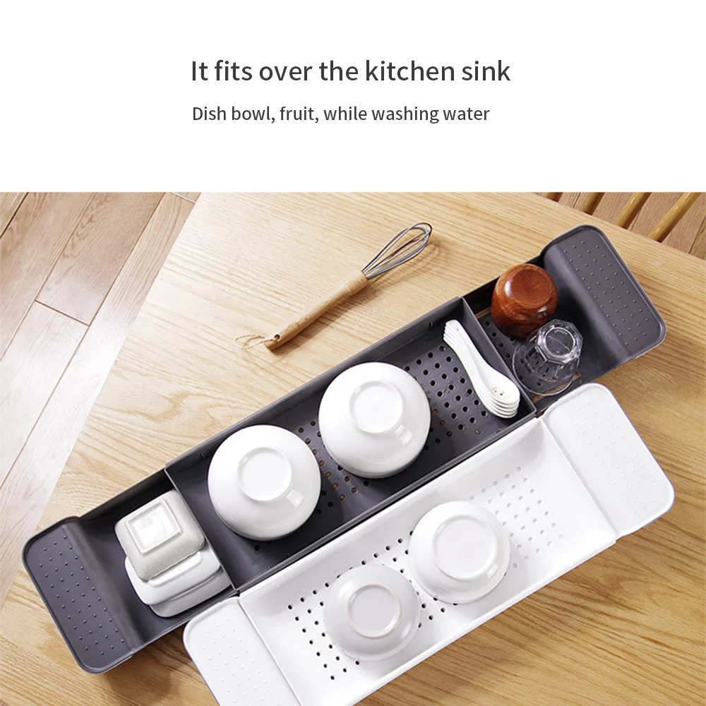 Retractable Bathtub Storage Rack Bathtub Tray Multi-Function Towel Storage Shelf Kitchen Sink Drain Holder Bathroom Organizer