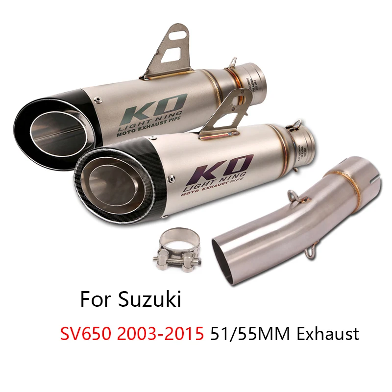 

For Suzuki SV650 2003-2015 Exhaust Pipe Motorcycle Mid Link Tube Slip On 51mm Muffler No DB Killer Escape Stainless Steel Tips