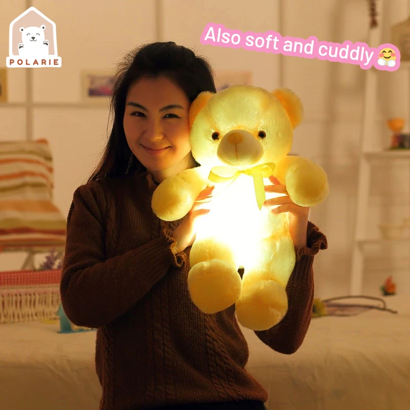POLARIE 30/50cm Creative Light Up LED Teddy Bear Stuffed Animals Plush Toy Colorful Glowing Christmas Gift for Kids Pillow