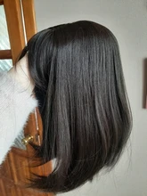 Largo SHANGKE-Peluca de cabello sintético liso con flequillo para mujer, pelo de fibra resistente al calor, Natural, negro, marrón, gris