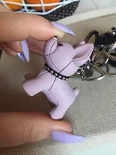 Moda Punk llavero de Bulldog Francés de cuero de la PU perro llaveros para las mujeres bolso colgante joyas baratija del coche de los hombres, anillo de clave de la cadena