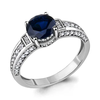

Silver ring with cubic zirconia and nanosapphire blue.