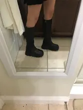 BONJOMARISA de moda botas de plataforma de tacón grueso cuñas media pantorrilla botas de mujer casual de marca de fondo grueso zapatos de invierno Mujer