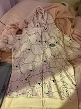 Sudadera con capucha para mujer, de dibujos animados, de oso, primavera y verano, con cremallera, moda coreana, 12345-Lillte