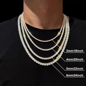 Hip-Hop 1 Row Cz Tennis Chain Necklace Cubic Zircon Iced Out 3Mm 4Mm 5Mm 6Mm 18/K Rapper Necklace Drop Shipping Luxury Jewelry 4