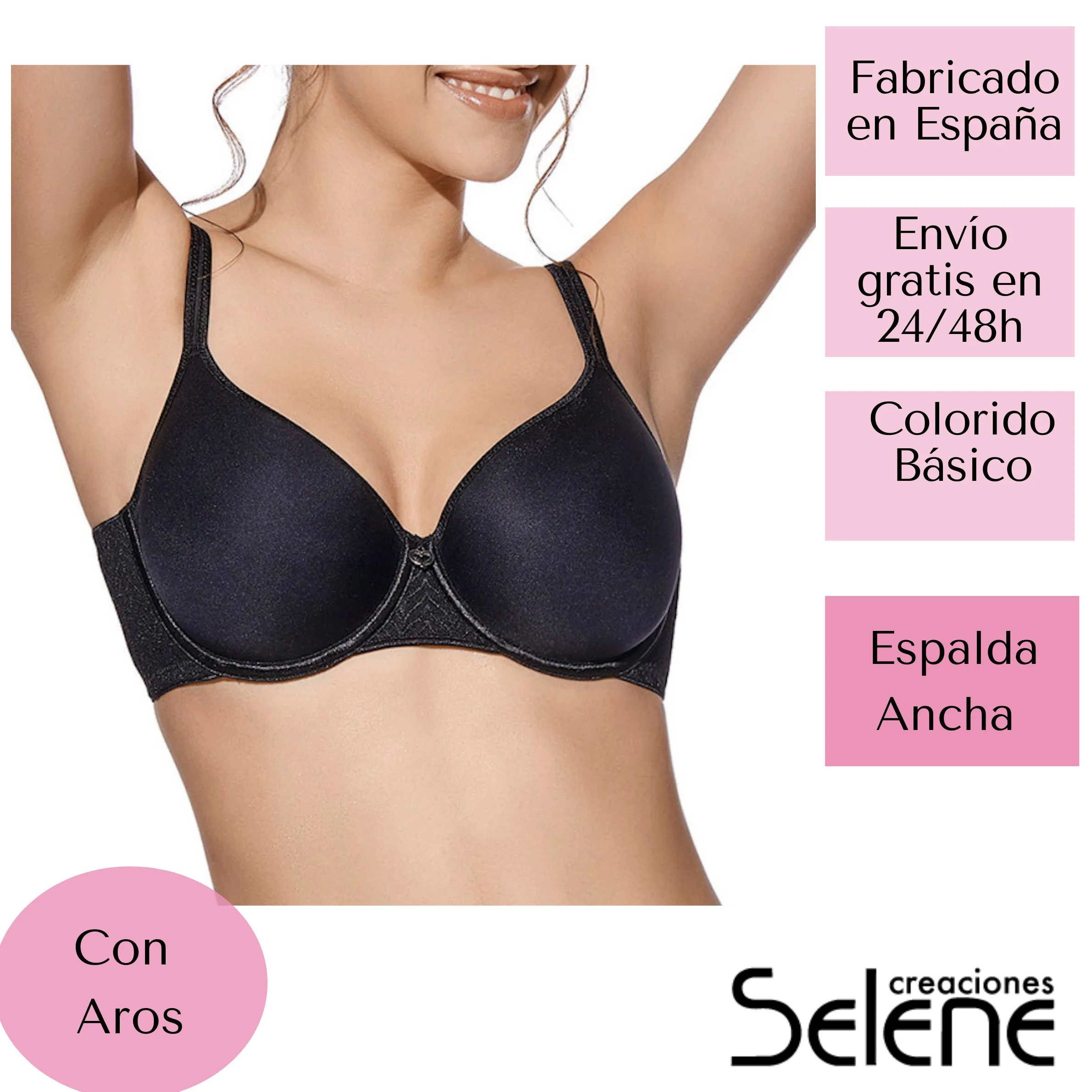 Ropa Interior Mujer Selene Sujetador Con Aro Sin Relleno Fabricado En Microfibra Contorno Ancho Disimula Imperfecciones Corte Láser Copa c Colores Blanco, Negro, Piel EUGENIA Fabricado Enviado Desde España| Sujetadores| - AliExpress