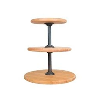 

Beech Wood Wooden 3 Tiers Round Mini Coffee Table Cake Stand With Tub