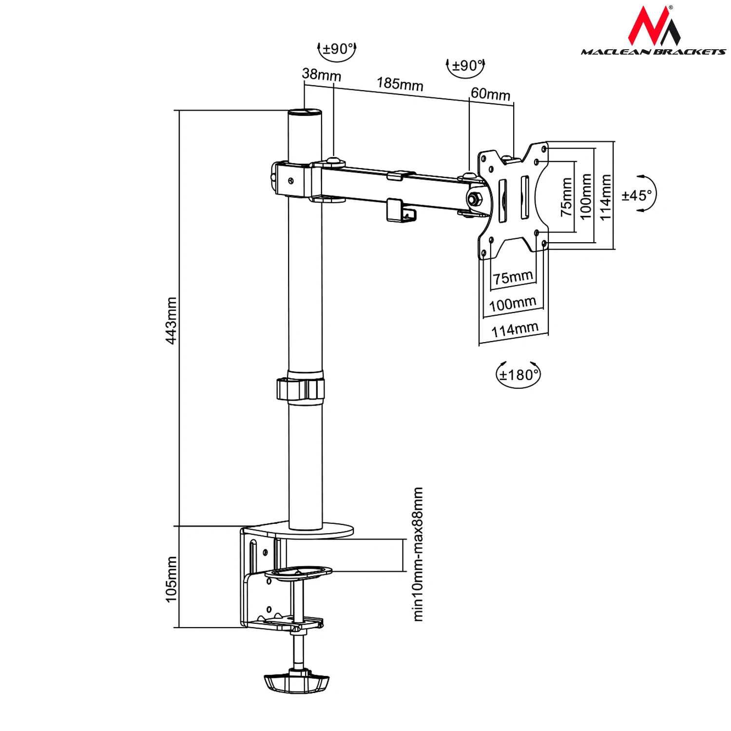 Maclean MC-752 Meja Mount Monitor Arm 