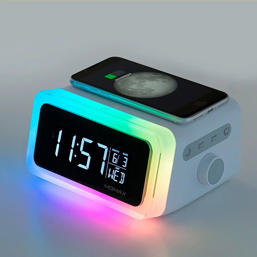 Часы Momax Q.clock 2 Digital Clock, Белый, С Беспроводной Зарядкой