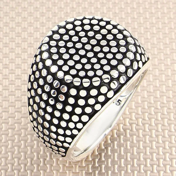 

Dot Pattern Silver Ring Men's Solid 925 Quality Elegant Charming Unusual Design Special Luxury Excellent Impressive Stylish New