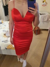 CNYISHE Elegant Satin Dresses for Women Solid Red Black Midi Dress 2020 Fashion Winter