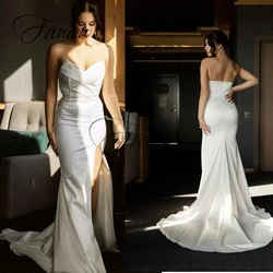 Simple Strapless Front High Split Wedding Dresses Backless Sleeveless Sweep Train Bridal Gown vestido de noiva robe de mariée