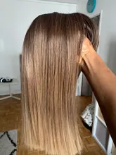 ALAN EATON-Peluca de cabello sintético liso para mujer, cabellera artificial corto y rubio con flequillo, color marrón degradado, estilo Cosplay, resistente al calor
