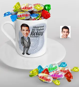 

Personalized Mr Nihayetinde Caricature Of Turkish Coffee cup And Haribo Candy Gift Seti-1
