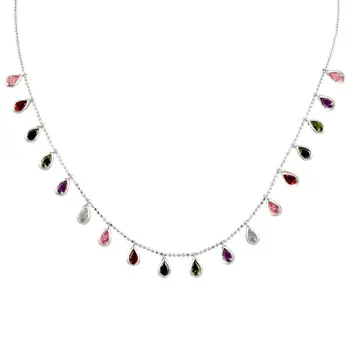 

Angemiel 925 Silver Dangle Drop Zircon Necklace-Rhodium Plated