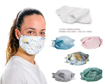 

RAINBOW PACK 5 reusable washable masks 3 layers + 5 approved filters elastic fit