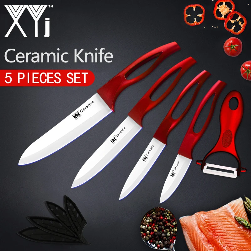 Red H White Blade XYj набор керамических ножей " 4" " 6" дюймов+ Овощечистка красота лезвие для очистки овощей фруктов нож шеф-повара кухонные бытовые инструменты для приготовления пищи - Цвет: Red H White Blade