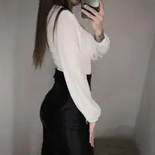 Short Blouses Womens Tops Long-Sleeve Vintage Square-Collar Casual Simple New Bow Solid