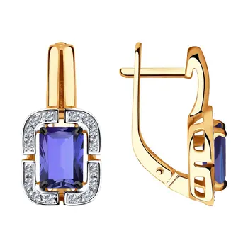 

Sokolov gold drop earrings with stones with diamonds and tanzanites, fashion jewelry, 585, women's male, long earrings