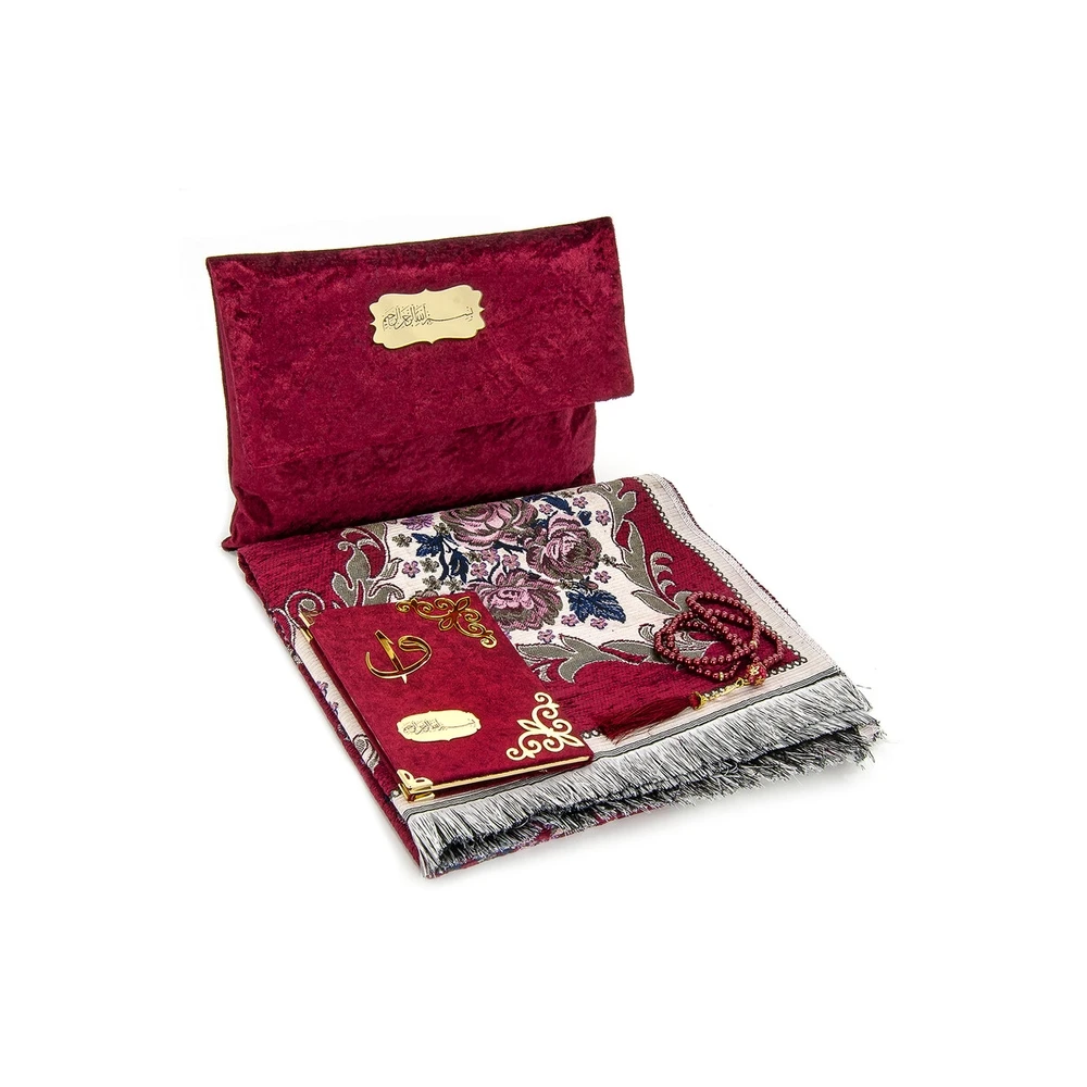 iqrah-kadife-marsupials-luxury-prayer-rug-set-burgundy-color