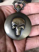 Reloj de bolsillo Unisex para hombre y mujer, cronógrafo de cuarzo, con Calavera, Punisher, de Anime, a la moda, reloj de bolsillo con cadena, antiguo, los mejores regalos