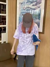 Harajuku-Camiseta con oso para mujer, ropa de calle de gran tamaño, Top de manga corta Harajuku para mujer, camisetas teñidas de Hip Hop