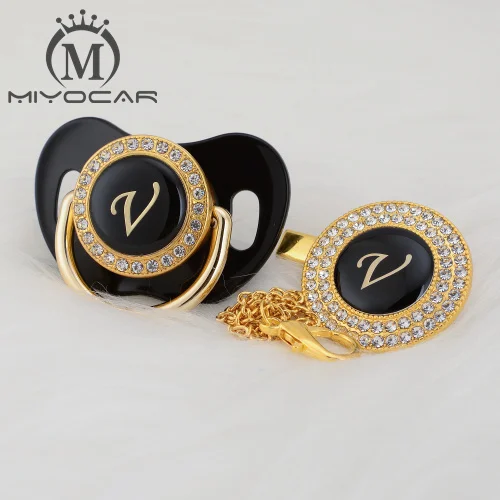 LV-4 0-6M MIYOCAR имя инициалы буквы V элегантная Серебряная пустышка и пустышка зажим BPA бесплатно пустышка bling уникальный дизайн SGS пройти LV - Цвет: LV-4 0-6M